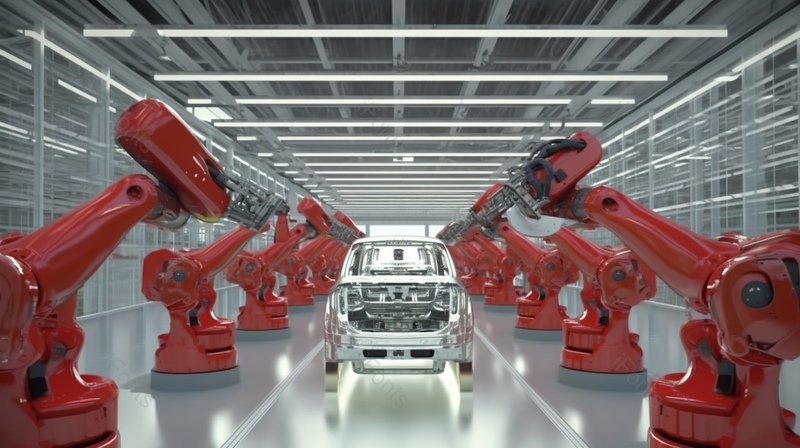 在汽车制造厂焊接车身的工业机器人机械手臂摄影真实,高清,摄影图,摄影图片,图片大全,摄影图免费下载